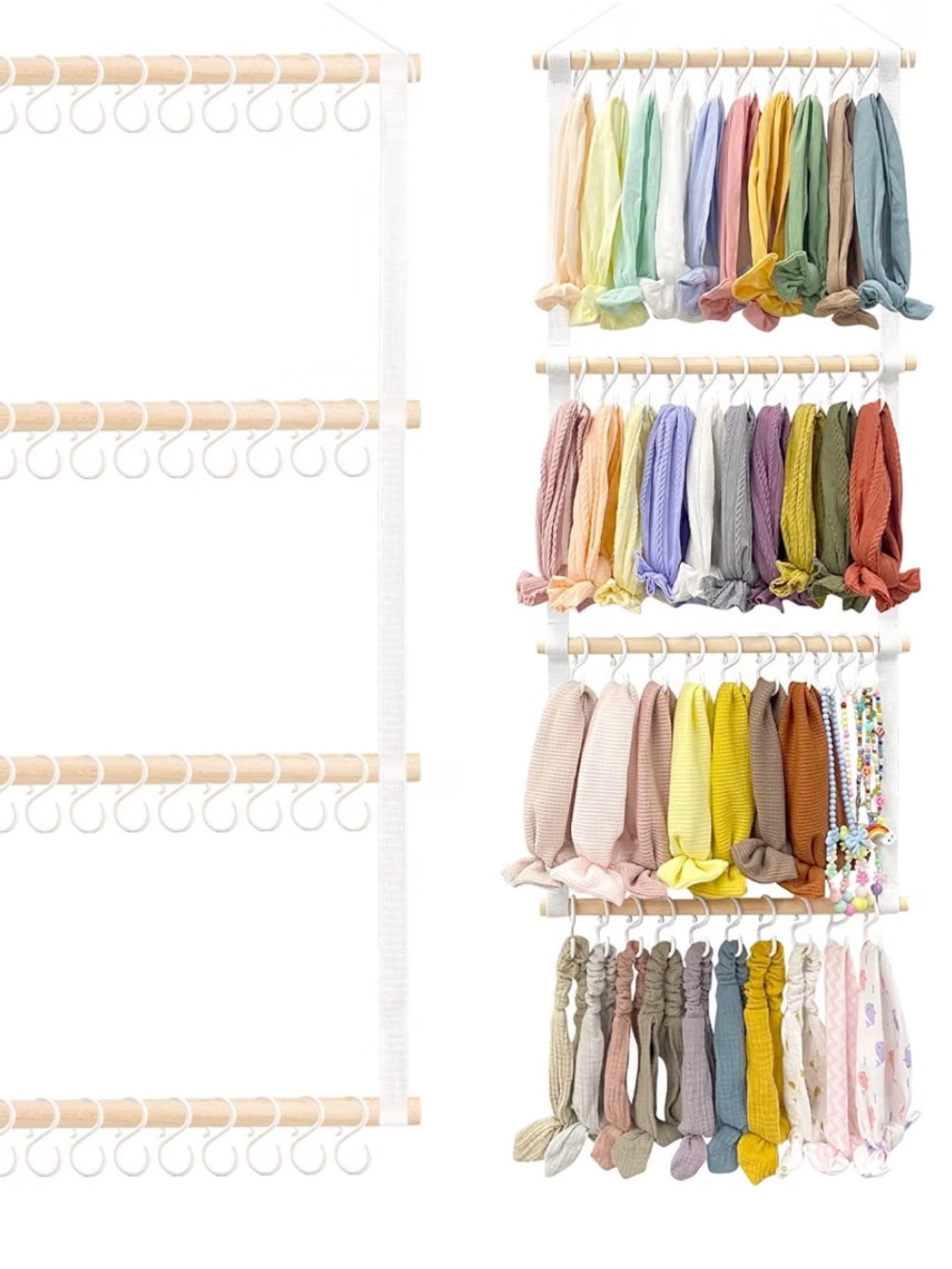 Wood and Rope Baby/Girl Headband Bow Organizer - White